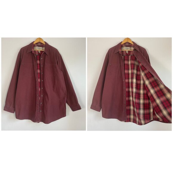 Vintage LL Bean Flannel Lined Shirt Shacket Size XLT Snap Button Canvas Utility - Picture 1 of 11